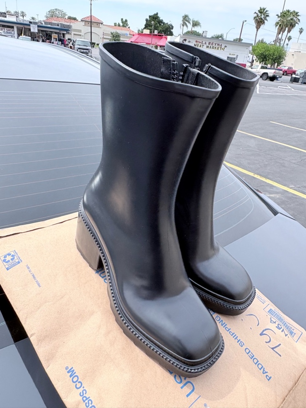 INC International Concepts Black Mid-Calf Block Heel Zip Boots